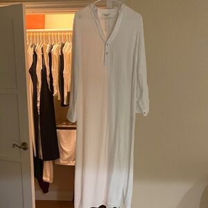 BIRD & KNOLL LINEN MIDI BELTED DRESS